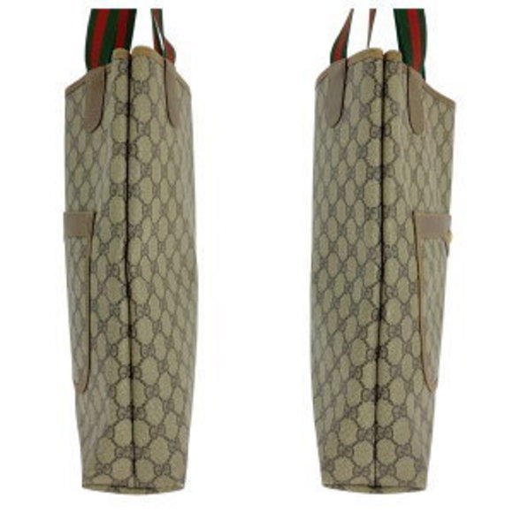 GUCCI Sherry Line Beige Brown GG Supreme Tote Bag - Picture 5 of 9